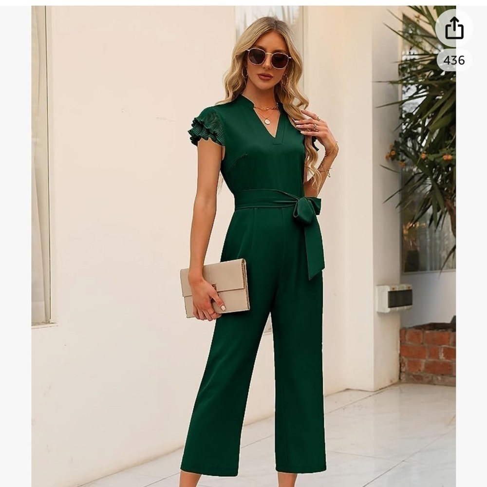 NWT Amazon Hunter Green Belted Jumpsuit Size Large
